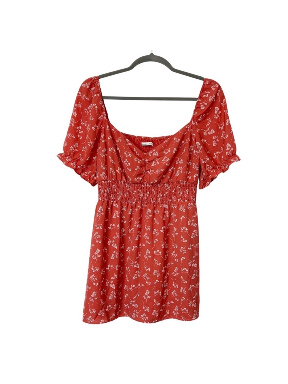 Abercrombie Fitch Smocked Mini Dress Women's Size XL Red Orange Puff‎ Sleeve